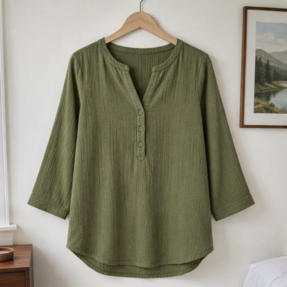 Olive Henley Notch Neck Blouse